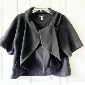 Halogen black short-sleeve poly wool crop cape jacket